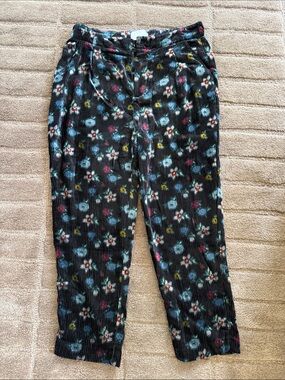 Anthropologie Black Velvet Floral-Print Pants